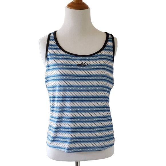 Adidas Racerback Cropped Athletic Tank Blue White Striped Medium - Picture 1 of 10